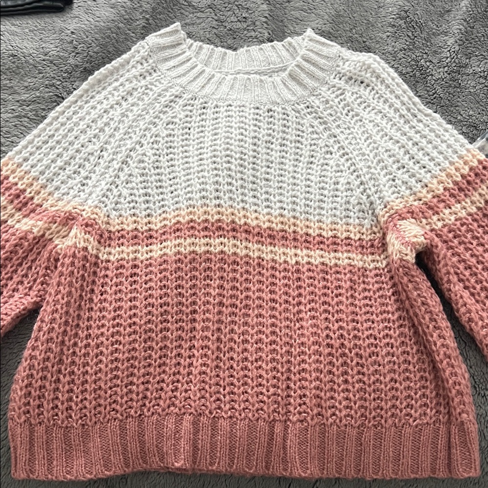 American Eagle Outfitters Pink and Cream Knit Sweater